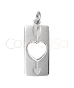 Pendentif plaque avec cœur ajouré et flèche 9 x 21 mm argent 925