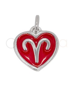 Pendentif cœur Bélier en émail Rouge 11 mm argent 925