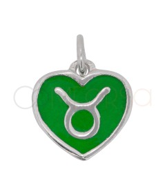 Pendentif cœur Taureau en émail Vert 11 mm argent 925