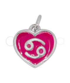 Pendentif cœur Cancer en émail Rose 11 mm argent 925