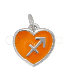 Pendentif cœur Sagittaire en émail Orange 11 mm argent 925