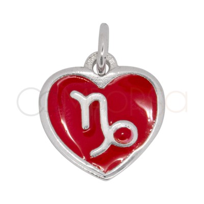 Pendentif cœur Capricorne en émail Rouge vif 11 mm argent 925