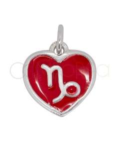 Pendentif cœur Capricorne en émail Rouge vif 11 mm argent 925