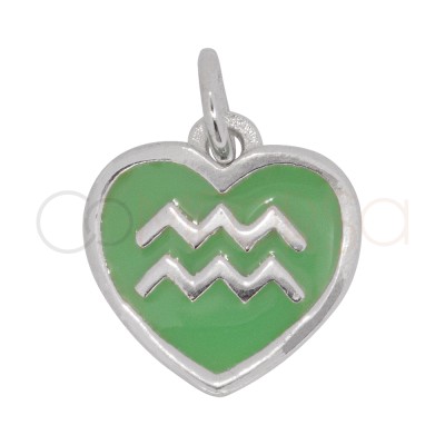 Pendentif cœur Verseau en émail Vert clair 11 mm argent 925