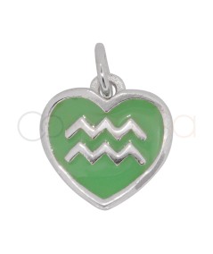 Pendentif cœur Verseau en émail Vert clair 11 mm argent 925