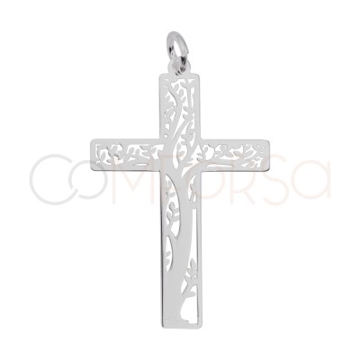 Pendentif Croix avec Arbre de vie 20 x 30 mm argent 925 plaqué or