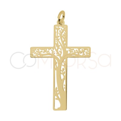 Pendentif Croix avec Arbre de vie 20 x 30 mm argent 925 plaqué or