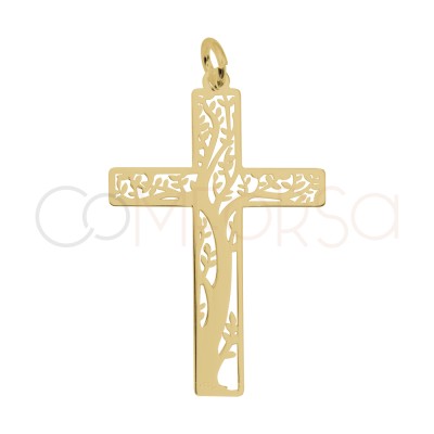 Pendentif Croix avec Arbre de vie 20 x 30 mm argent 925 plaqué or