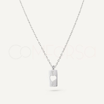 Collier plaque avec cœur ajouré et flèche argent 925